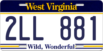 WV license plate 2LL881
