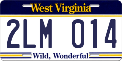 WV license plate 2LM014