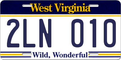 WV license plate 2LN010