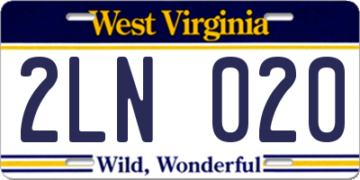 WV license plate 2LN020
