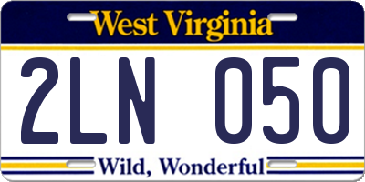 WV license plate 2LN050