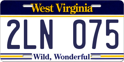 WV license plate 2LN075