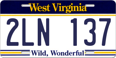 WV license plate 2LN137