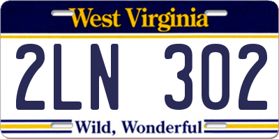 WV license plate 2LN302