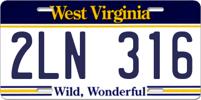 WV license plate 2LN316