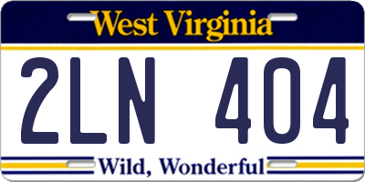 WV license plate 2LN404
