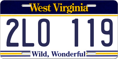 WV license plate 2LO119