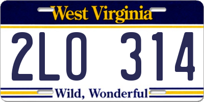 WV license plate 2LO314