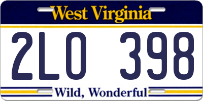 WV license plate 2LO398
