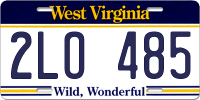 WV license plate 2LO485