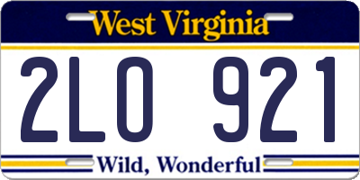 WV license plate 2LO921