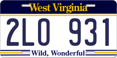 WV license plate 2LO931