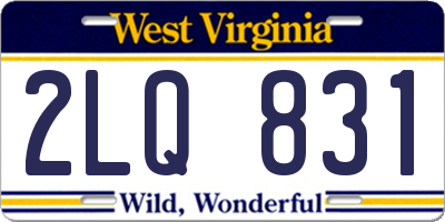 WV license plate 2LQ831