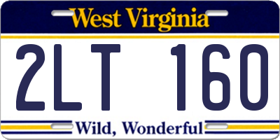 WV license plate 2LT160