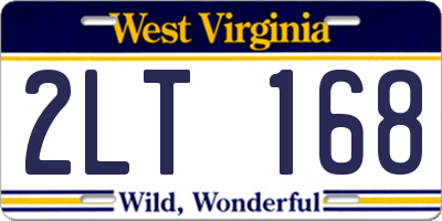 WV license plate 2LT168