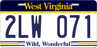 WV license plate 2LW071