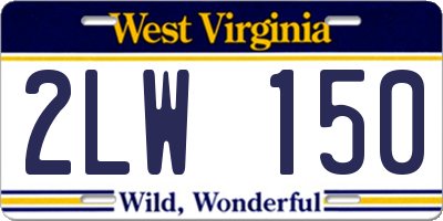 WV license plate 2LW150