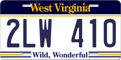 WV license plate 2LW410