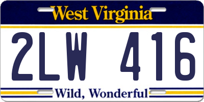 WV license plate 2LW416