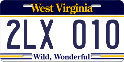 WV license plate 2LX010