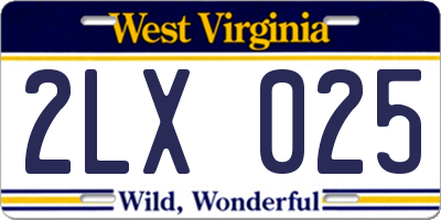 WV license plate 2LX025