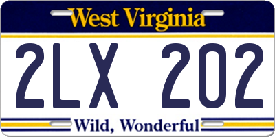 WV license plate 2LX202