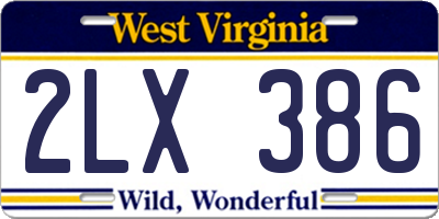 WV license plate 2LX386