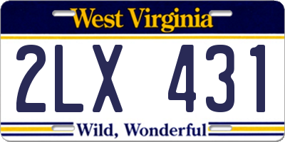 WV license plate 2LX431