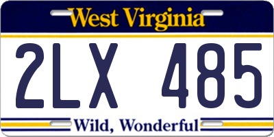 WV license plate 2LX485