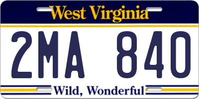 WV license plate 2MA840