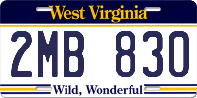 WV license plate 2MB830