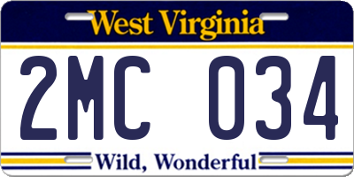 WV license plate 2MC034