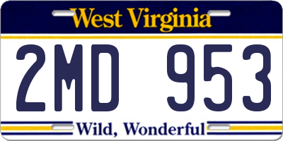 WV license plate 2MD953