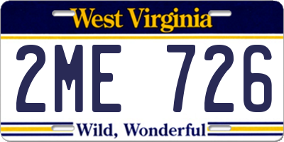 WV license plate 2ME726