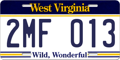 WV license plate 2MF013