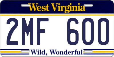 WV license plate 2MF600