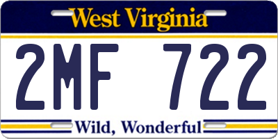 WV license plate 2MF722