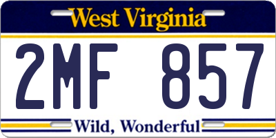 WV license plate 2MF857