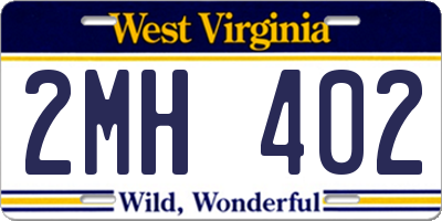 WV license plate 2MH402