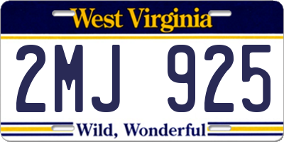 WV license plate 2MJ925