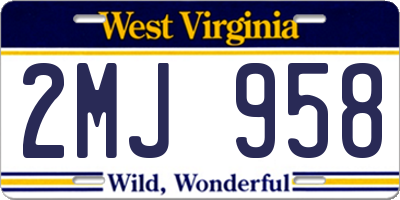 WV license plate 2MJ958