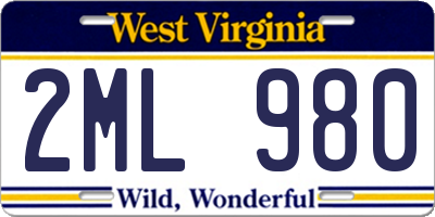 WV license plate 2ML980