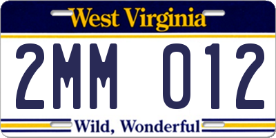 WV license plate 2MM012
