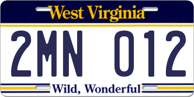 WV license plate 2MN012
