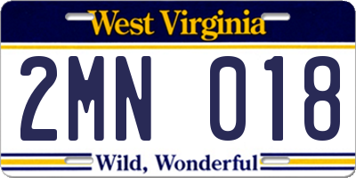 WV license plate 2MN018