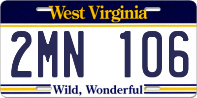 WV license plate 2MN106