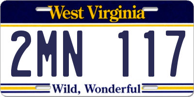 WV license plate 2MN117