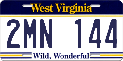 WV license plate 2MN144