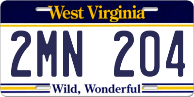 WV license plate 2MN204