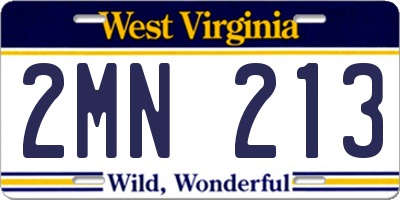 WV license plate 2MN213